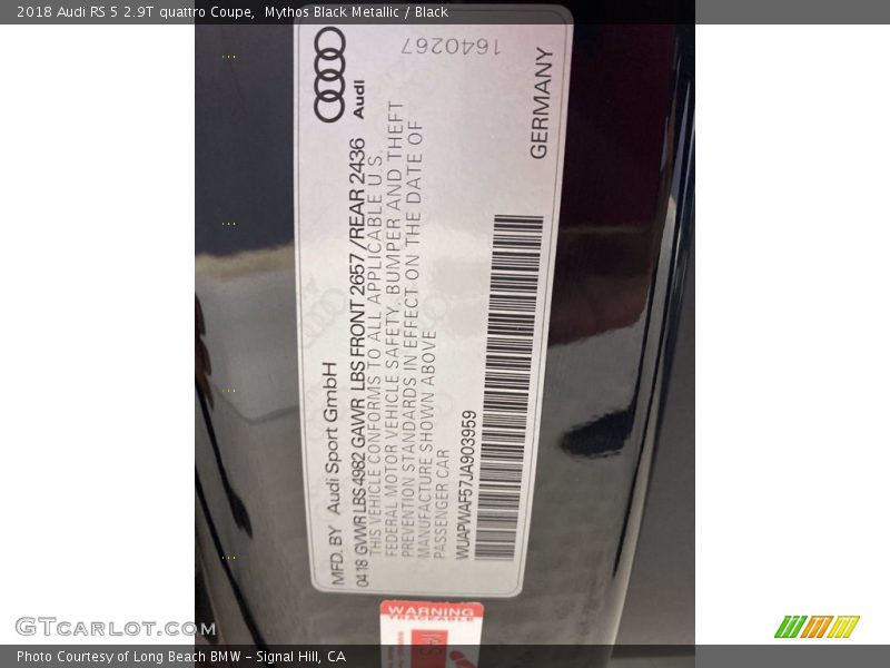 Mythos Black Metallic / Black 2018 Audi RS 5 2.9T quattro Coupe