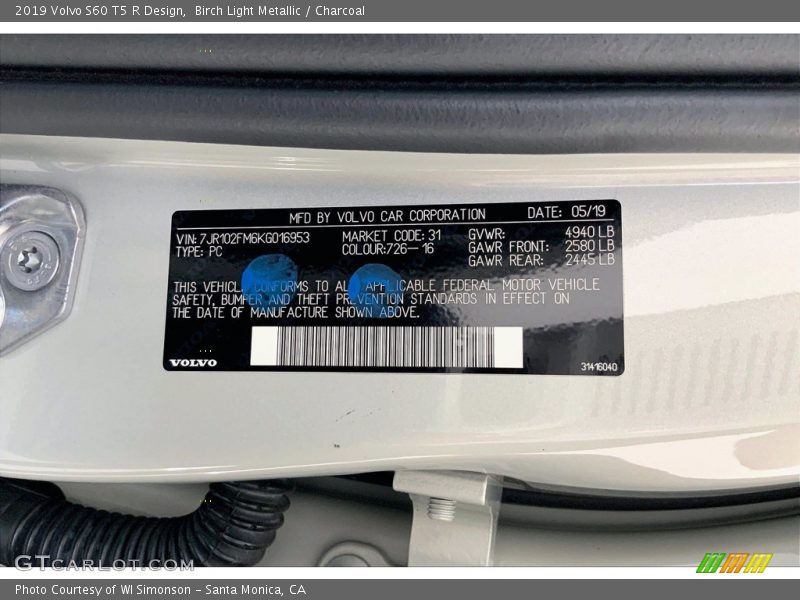 Birch Light Metallic / Charcoal 2019 Volvo S60 T5 R Design