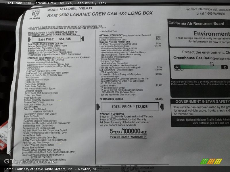 Pearl White / Black 2021 Ram 3500 Laramie Crew Cab 4x4