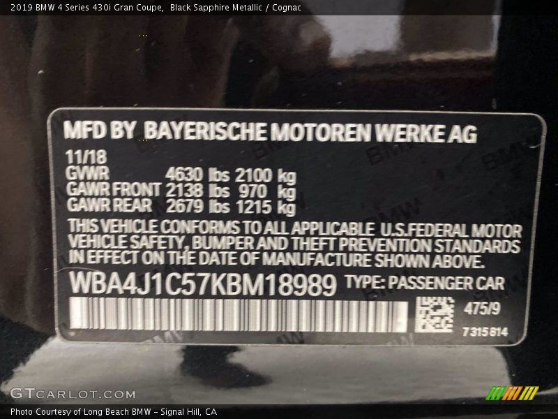 Black Sapphire Metallic / Cognac 2019 BMW 4 Series 430i Gran Coupe