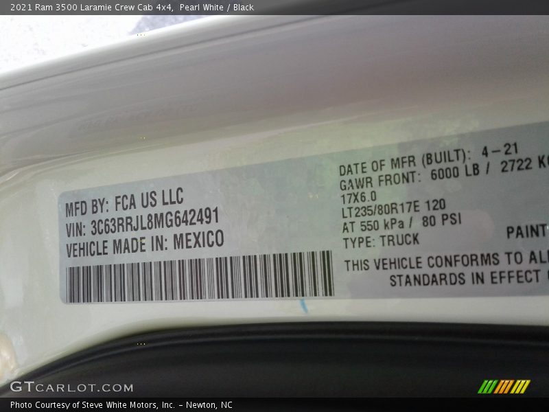 Pearl White / Black 2021 Ram 3500 Laramie Crew Cab 4x4