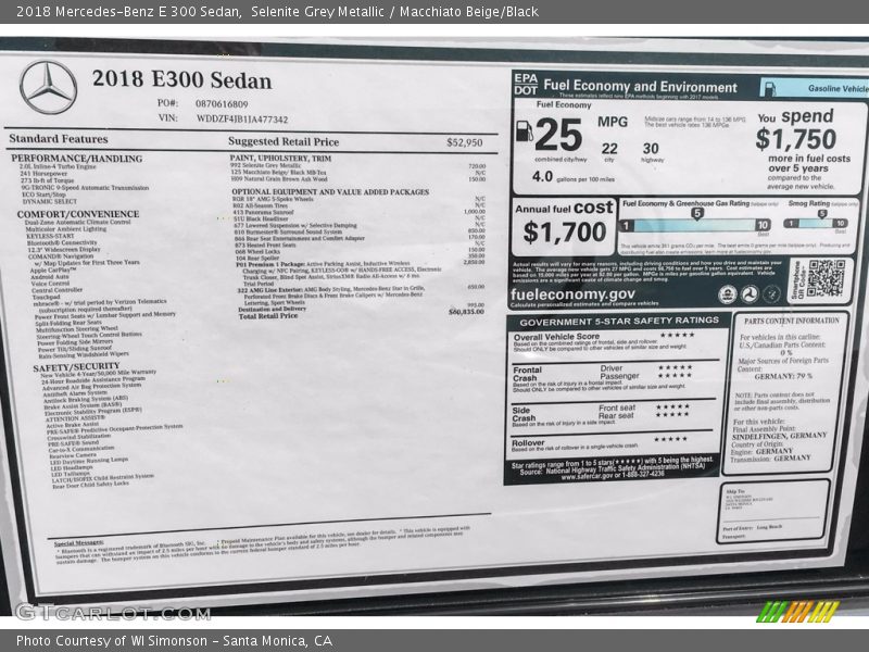 Selenite Grey Metallic / Macchiato Beige/Black 2018 Mercedes-Benz E 300 Sedan