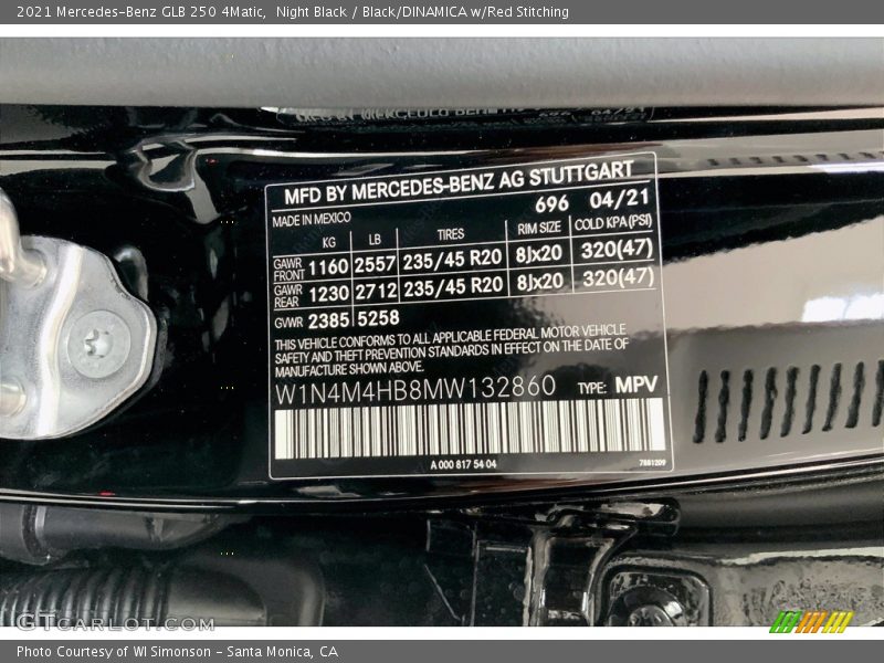 Night Black / Black/DINAMICA w/Red Stitching 2021 Mercedes-Benz GLB 250 4Matic