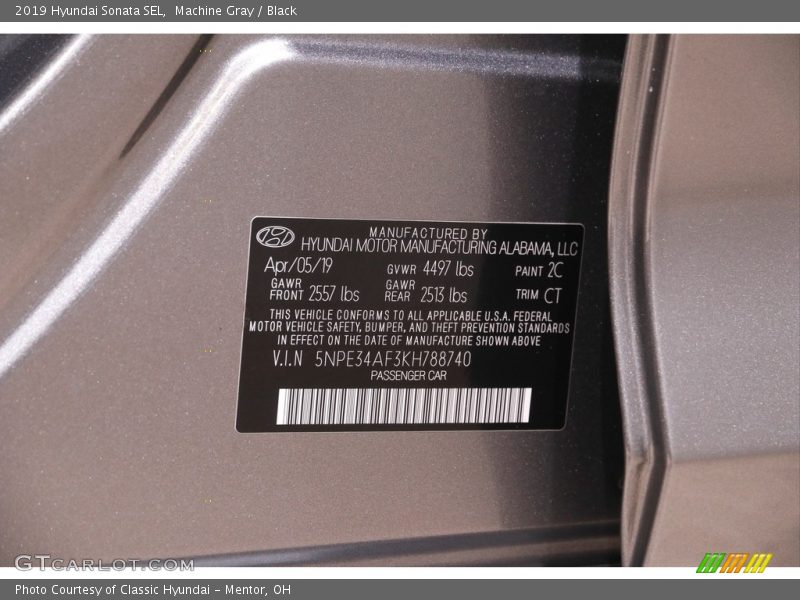 Machine Gray / Black 2019 Hyundai Sonata SEL