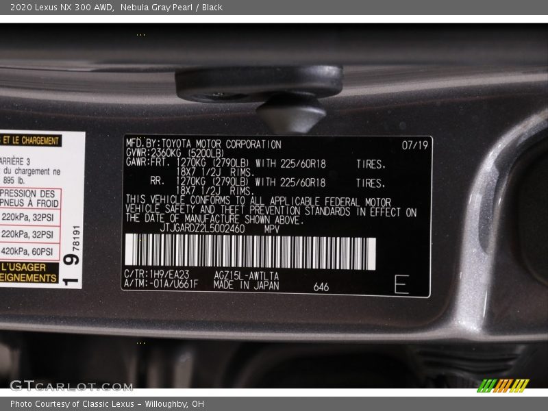 2020 NX 300 AWD Nebula Gray Pearl Color Code 1H9