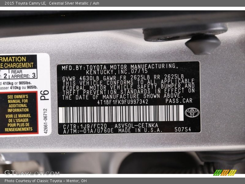 Celestial Silver Metallic / Ash 2015 Toyota Camry LE