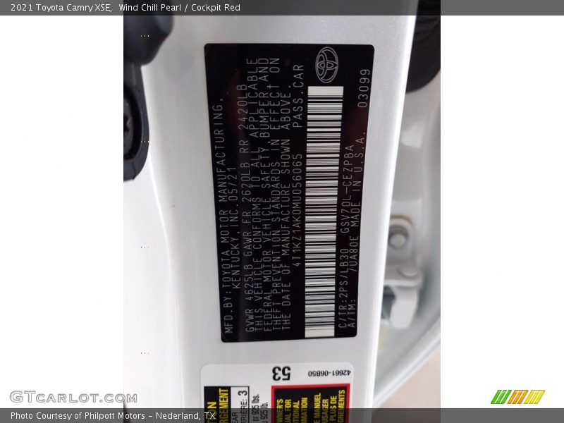 Wind Chill Pearl / Cockpit Red 2021 Toyota Camry XSE