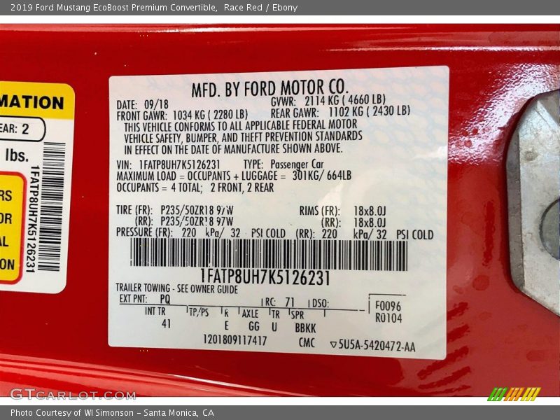 2019 Mustang EcoBoost Premium Convertible Race Red Color Code PQ