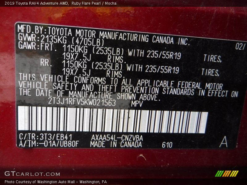 Ruby Flare Pearl / Mocha 2019 Toyota RAV4 Adventure AWD