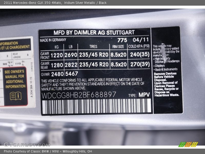 Iridium Silver Metallic / Black 2011 Mercedes-Benz GLK 350 4Matic