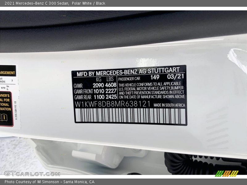 Polar White / Black 2021 Mercedes-Benz C 300 Sedan
