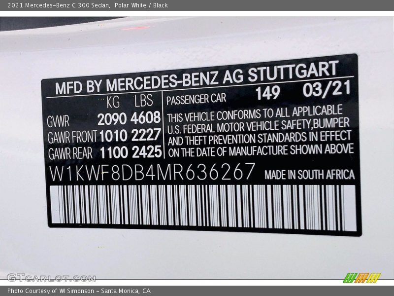 Polar White / Black 2021 Mercedes-Benz C 300 Sedan