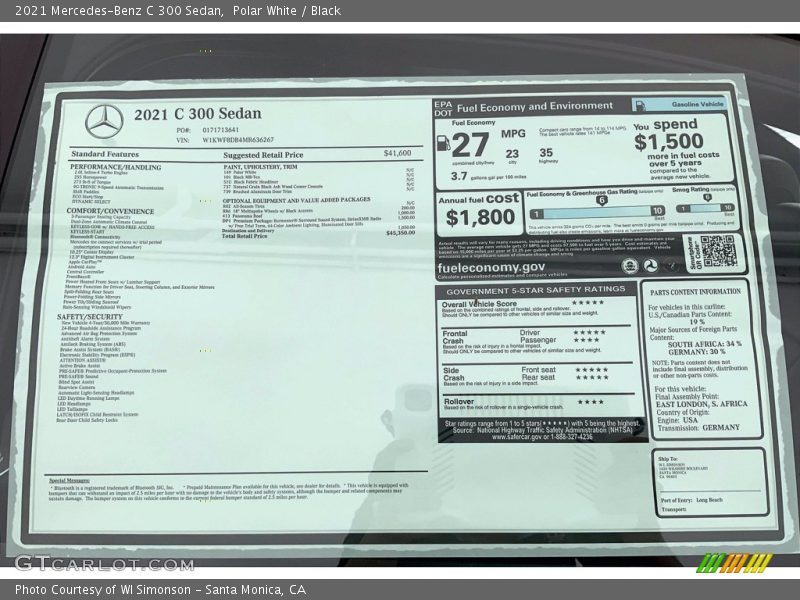 Polar White / Black 2021 Mercedes-Benz C 300 Sedan