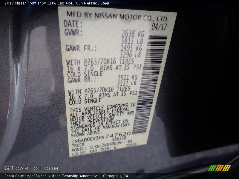 Gun Metallic / Steel 2017 Nissan Frontier SV Crew Cab 4x4