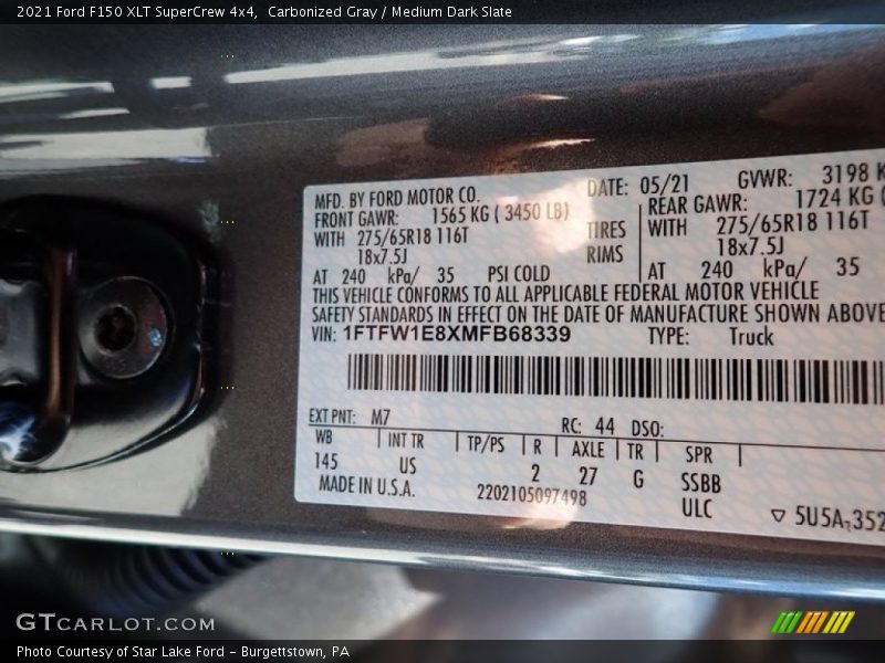 2021 F150 XLT SuperCrew 4x4 Carbonized Gray Color Code M7
