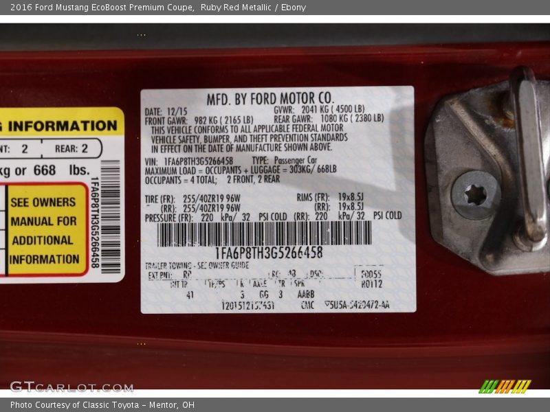 Ruby Red Metallic / Ebony 2016 Ford Mustang EcoBoost Premium Coupe