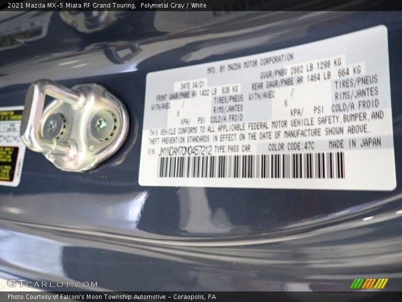 2021 MX-5 Miata RF Grand Touring Polymetal Gray Color Code 47C
