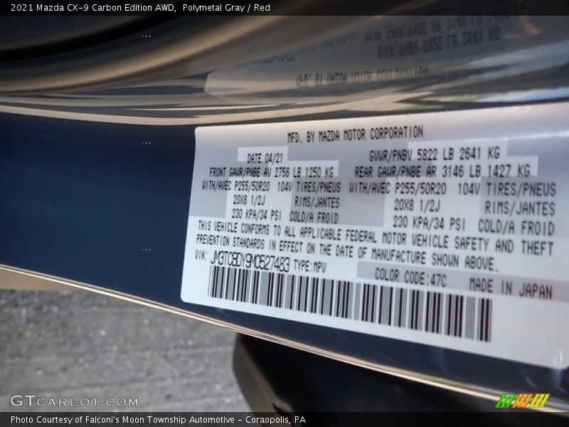 Polymetal Gray / Red 2021 Mazda CX-9 Carbon Edition AWD