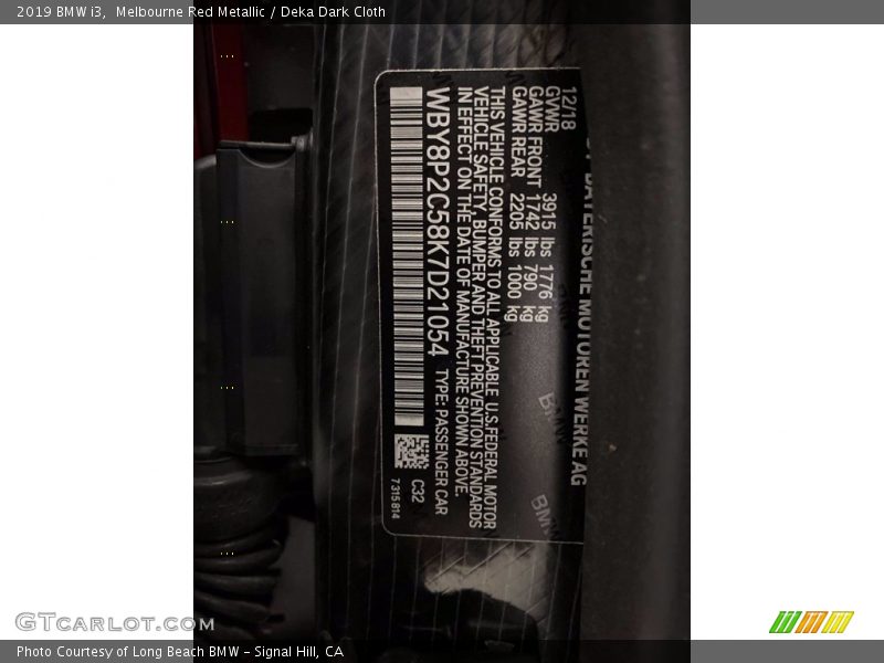 Melbourne Red Metallic / Deka Dark Cloth 2019 BMW i3