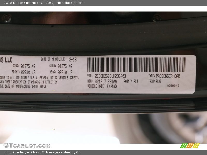 Pitch Black / Black 2018 Dodge Challenger GT AWD