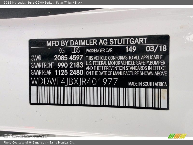 Polar White / Black 2018 Mercedes-Benz C 300 Sedan