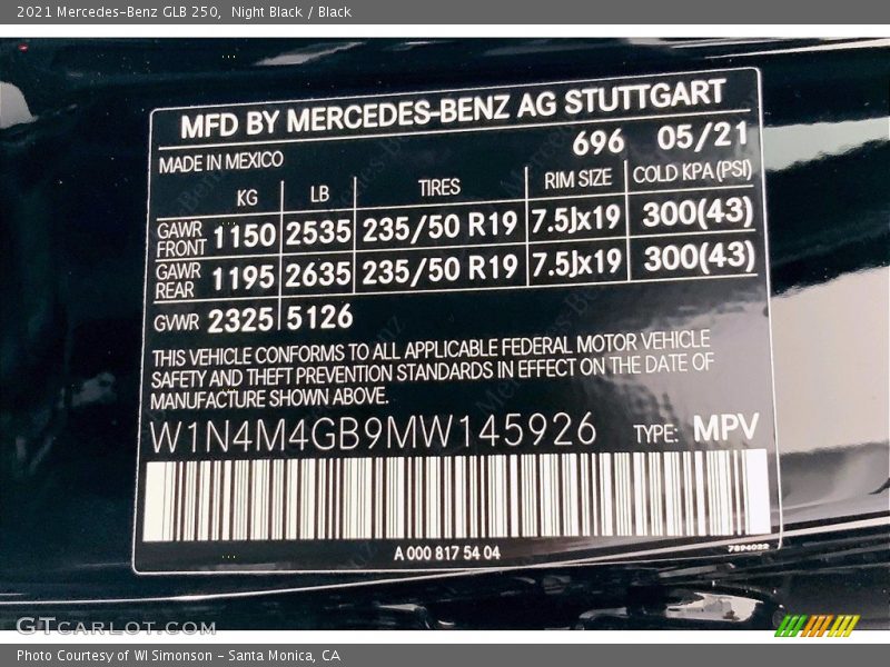 Night Black / Black 2021 Mercedes-Benz GLB 250