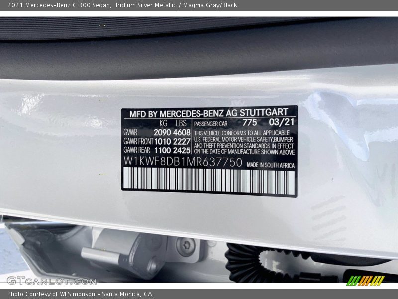 Iridium Silver Metallic / Magma Gray/Black 2021 Mercedes-Benz C 300 Sedan