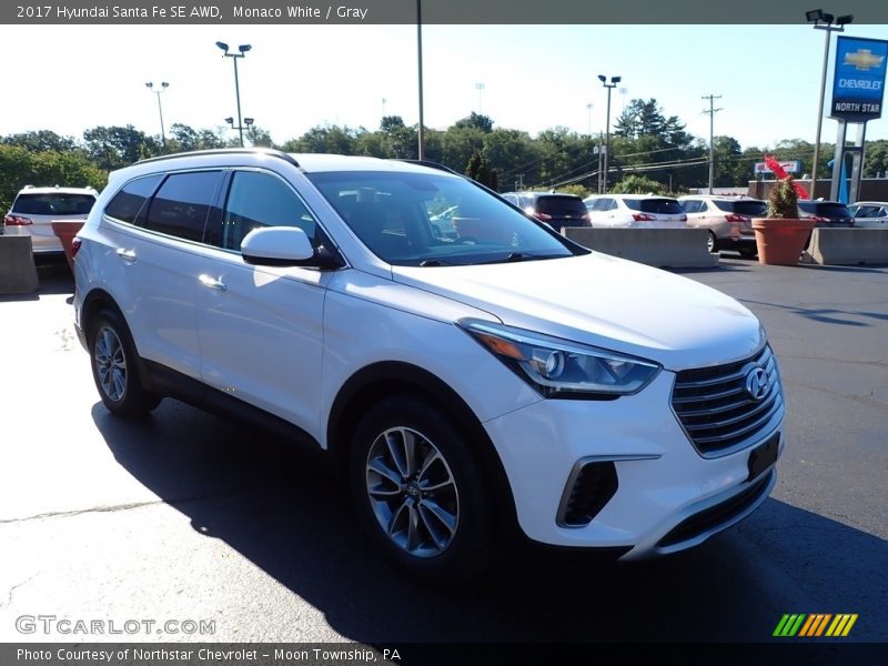 Monaco White / Gray 2017 Hyundai Santa Fe SE AWD