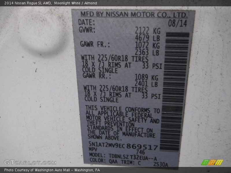 Moonlight White / Almond 2014 Nissan Rogue SL AWD