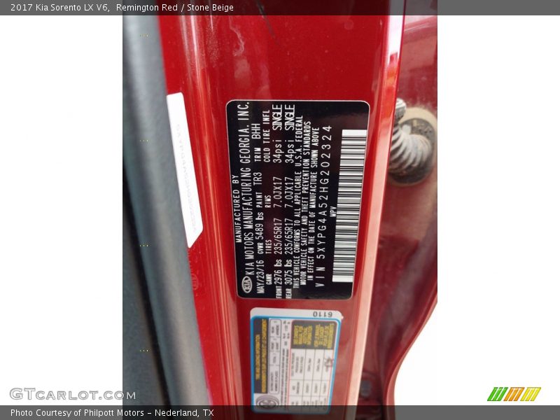 2017 Sorento LX V6 Remington Red Color Code TR3