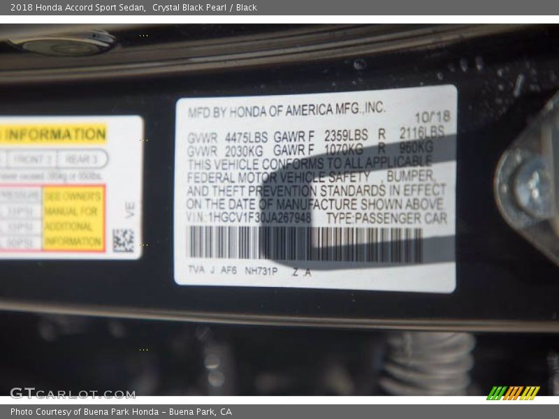 Crystal Black Pearl / Black 2018 Honda Accord Sport Sedan