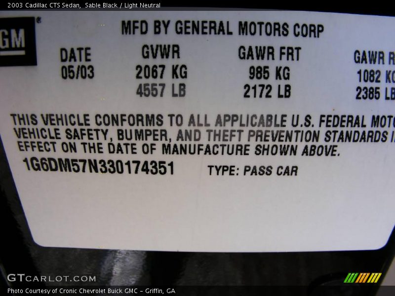 Sable Black / Light Neutral 2003 Cadillac CTS Sedan