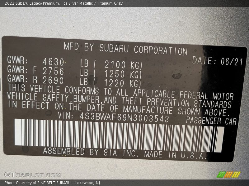 Ice Silver Metallic / Titanium Gray 2022 Subaru Legacy Premium