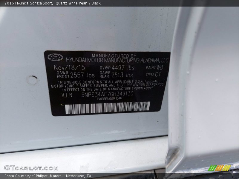 Quartz White Pearl / Black 2016 Hyundai Sonata Sport