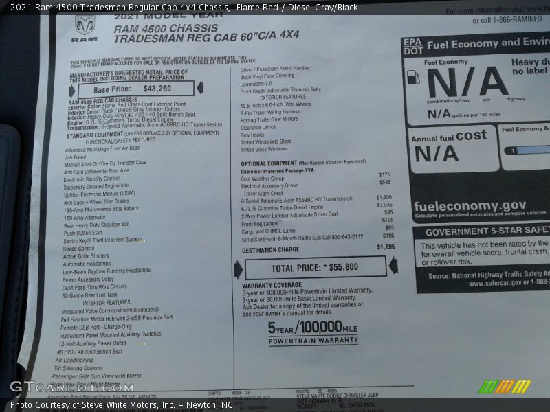  2021 4500 Tradesman Regular Cab 4x4 Chassis Window Sticker
