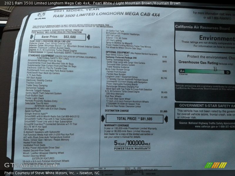 Pearl White / Light Mountain Brown/Mountain Brown 2021 Ram 3500 Limited Longhorn Mega Cab 4x4