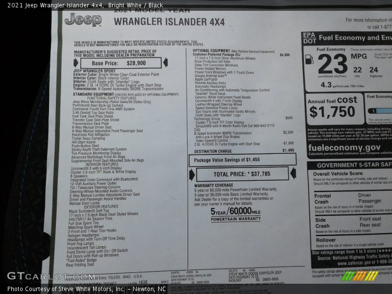 Bright White / Black 2021 Jeep Wrangler Islander 4x4