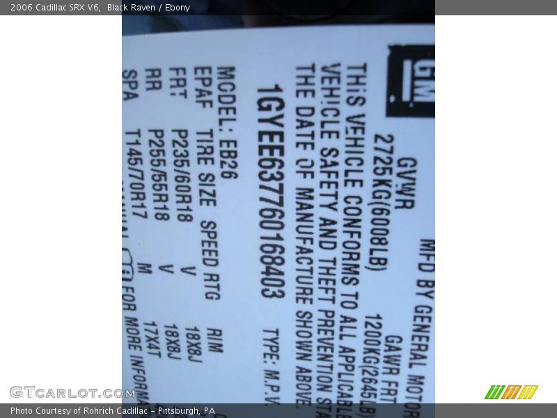Black Raven / Ebony 2006 Cadillac SRX V6