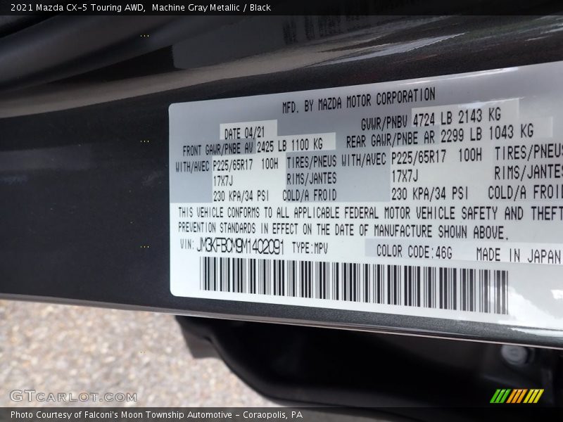Machine Gray Metallic / Black 2021 Mazda CX-5 Touring AWD