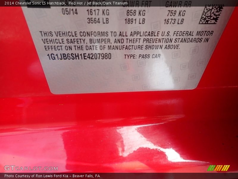 Red Hot / Jet Black/Dark Titanium 2014 Chevrolet Sonic LS Hatchback