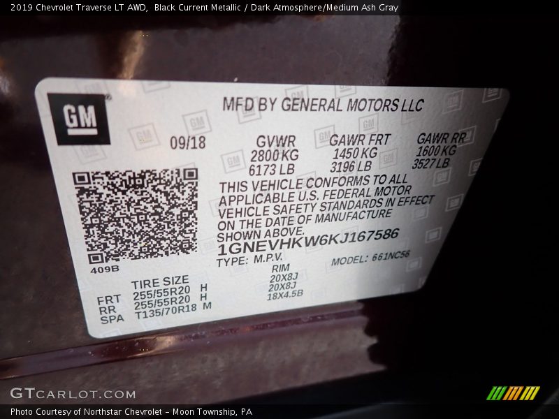 Black Current Metallic / Dark Atmosphere/Medium Ash Gray 2019 Chevrolet Traverse LT AWD