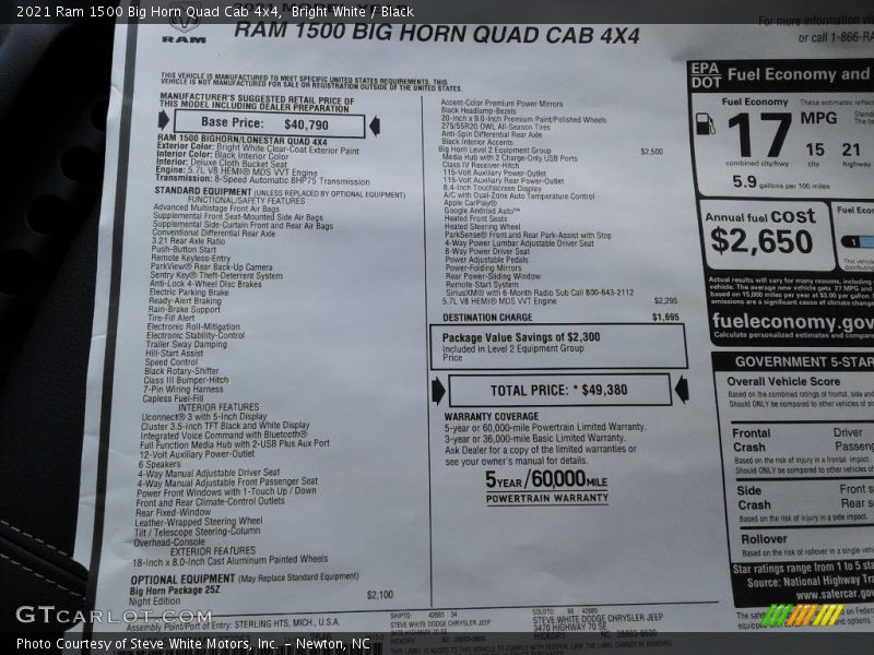 Bright White / Black 2021 Ram 1500 Big Horn Quad Cab 4x4