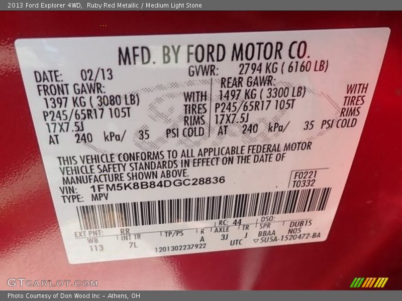 Ruby Red Metallic / Medium Light Stone 2013 Ford Explorer 4WD