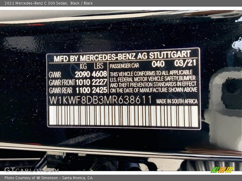 Black / Black 2021 Mercedes-Benz C 300 Sedan