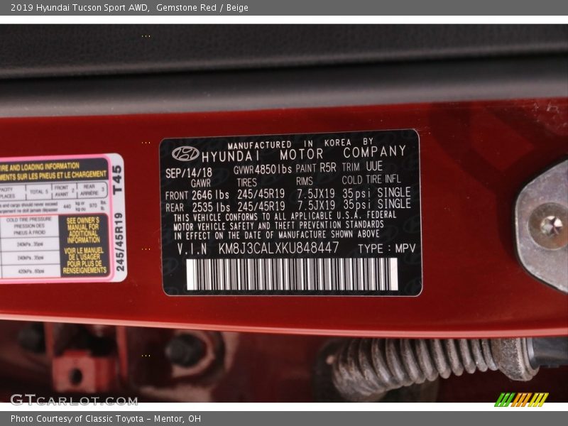 Gemstone Red / Beige 2019 Hyundai Tucson Sport AWD