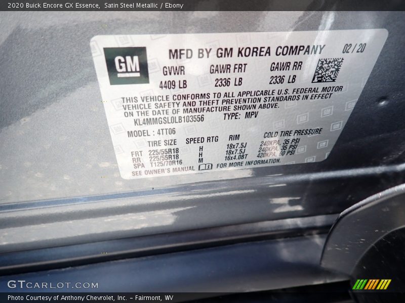 Satin Steel Metallic / Ebony 2020 Buick Encore GX Essence