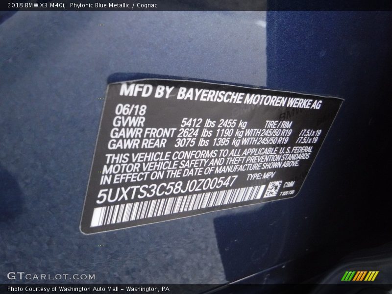 Phytonic Blue Metallic / Cognac 2018 BMW X3 M40i