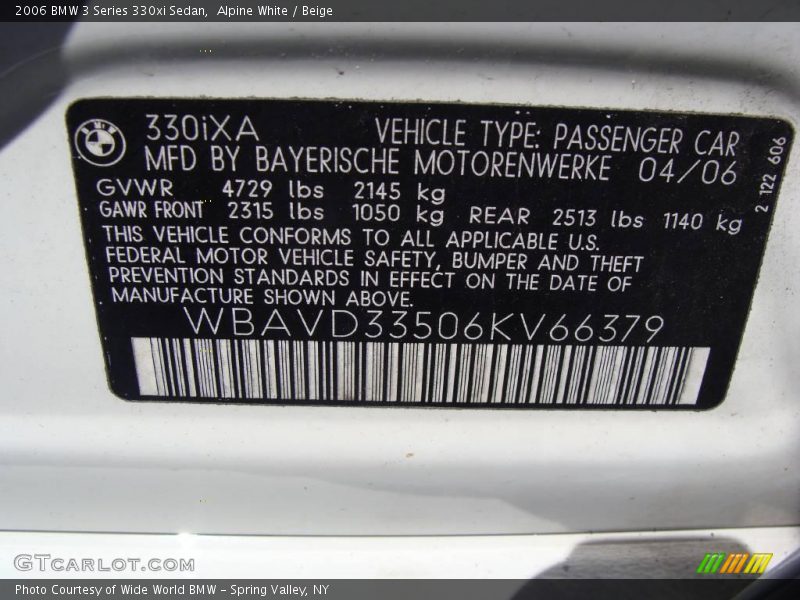 Alpine White / Beige 2006 BMW 3 Series 330xi Sedan