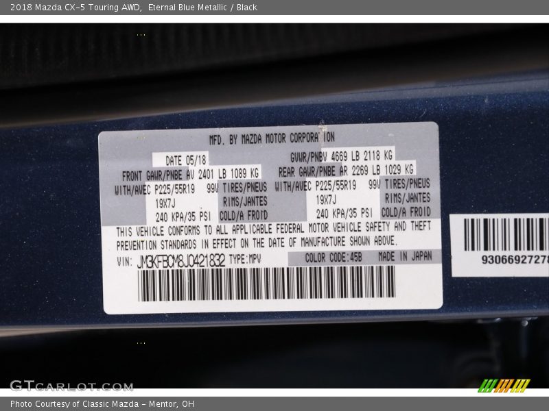 Eternal Blue Metallic / Black 2018 Mazda CX-5 Touring AWD