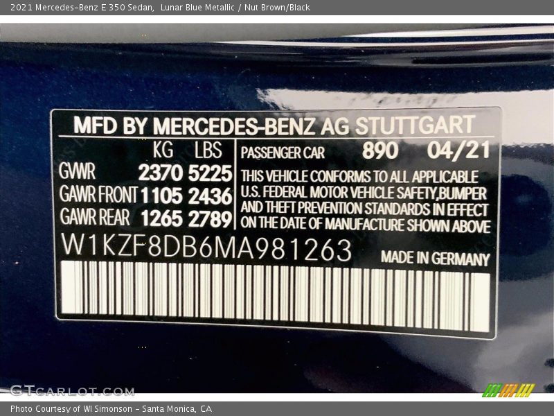 Lunar Blue Metallic / Nut Brown/Black 2021 Mercedes-Benz E 350 Sedan